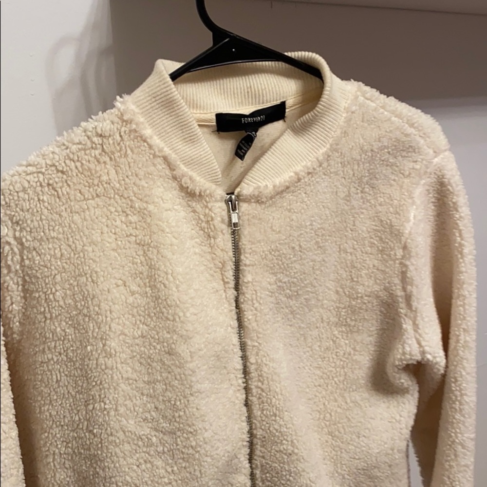 Forever 21 White faux shearling zip up